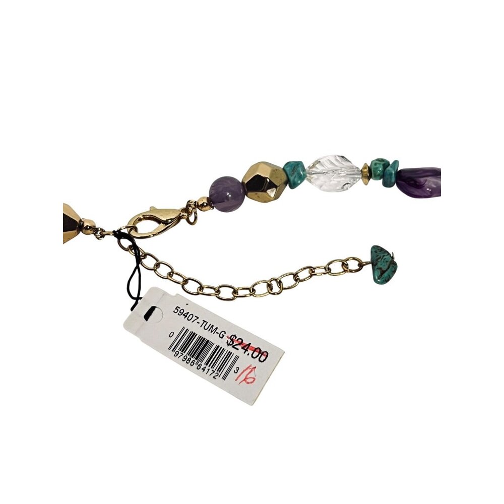 Carol Dauplaise Chunky Bead Necklace W/Turquoise Purple And Gold Accents (6301) - Picture 8 of 8